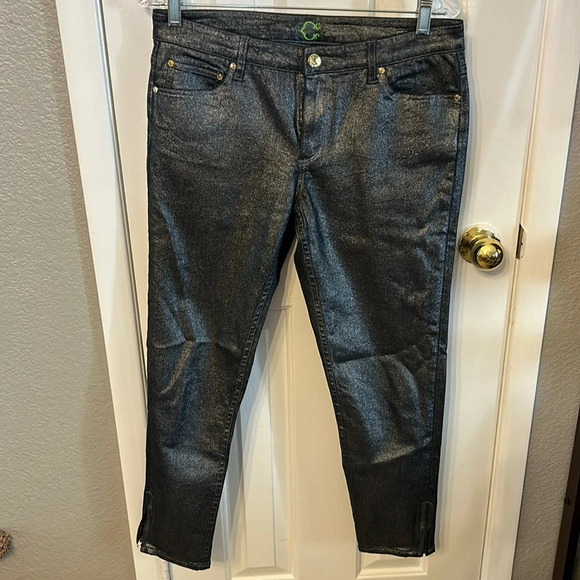 C. Wonder Women’s 30 Cropped Skinny Metallic Denim Jeans Pants Stretch Zipper - Picture 1 of 7